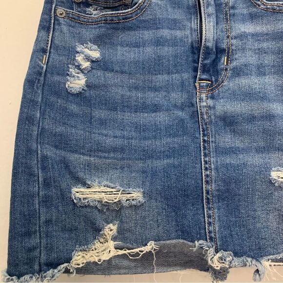 American Eagle Distressed Hi Rise Mini Super Stretch Skirt Size 00 - Picture 7 of 8